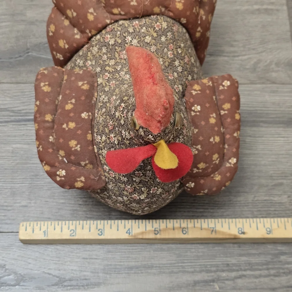 Handmade 1970s Vintage Chicken Quilted Brown Small Floral Prints Decor Farmhouse